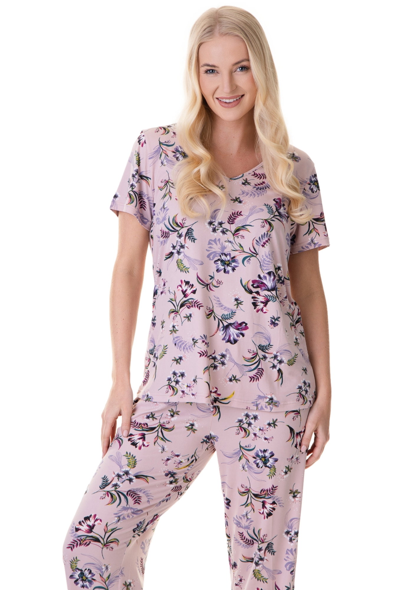 Mauve Camille Lingerie Mauve Lightweight Floral Print Pyjama Set, Image 3 of 5