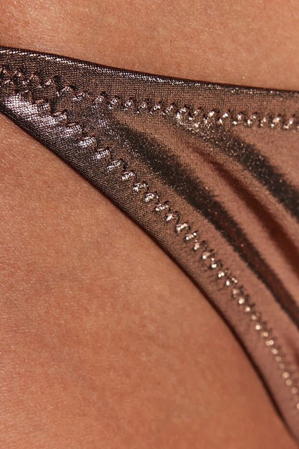 Bronze WOVCOR Bronze Metallic Finish Tie Side Low Waist Bikini Bottom with Adjustable Fit, Image 4 of 5