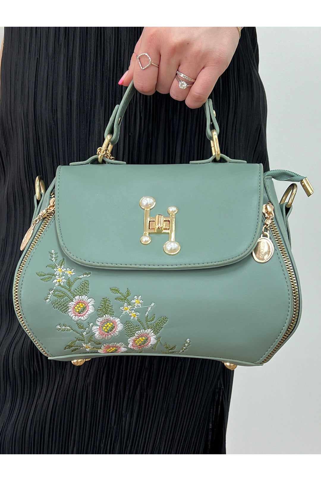 Black Embroidered Crossbody Bag