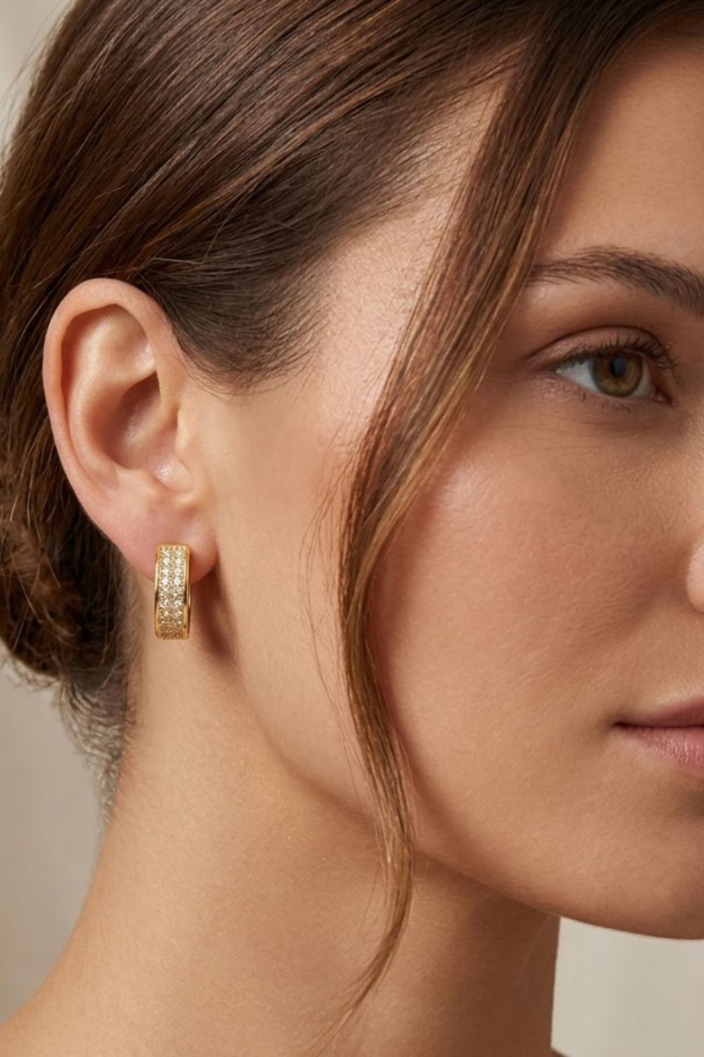 Gold Gold Double-Row Pavé Crystal Huggie Hoops, 1cm, Image 2 of 3