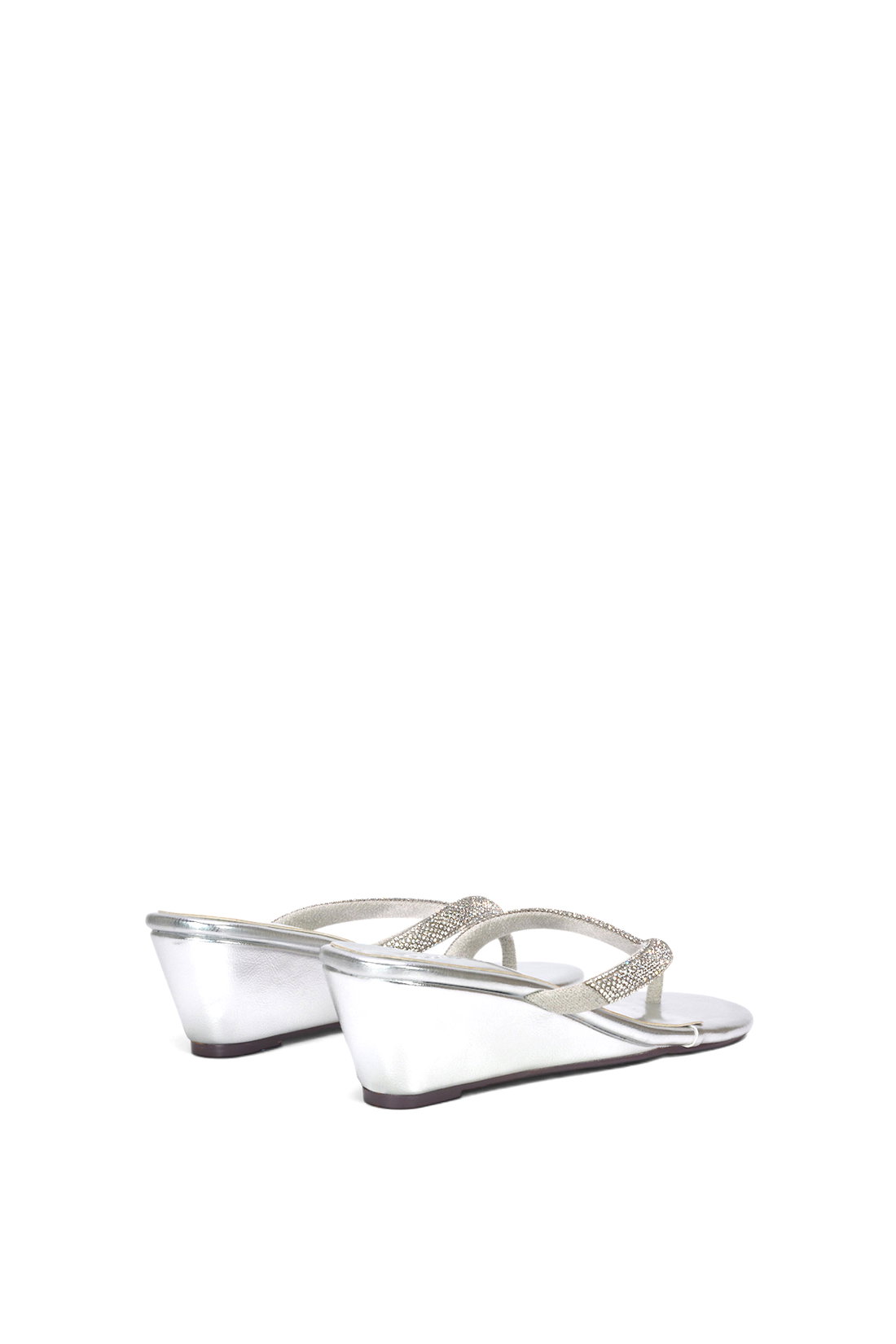 Silver 'Nina' Wedge Heel Sandal Mules With Diamante Thong Strap, Image 4 of 6