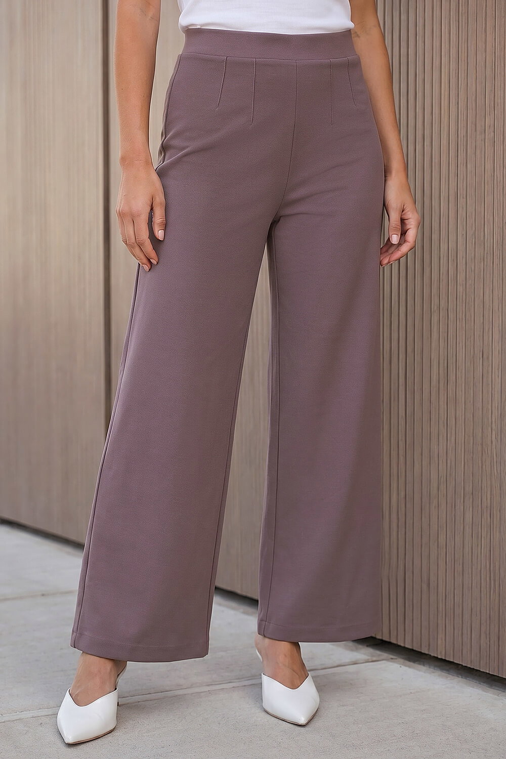 Taupe Petite Wide Leg Trouser, Image 3 of 4