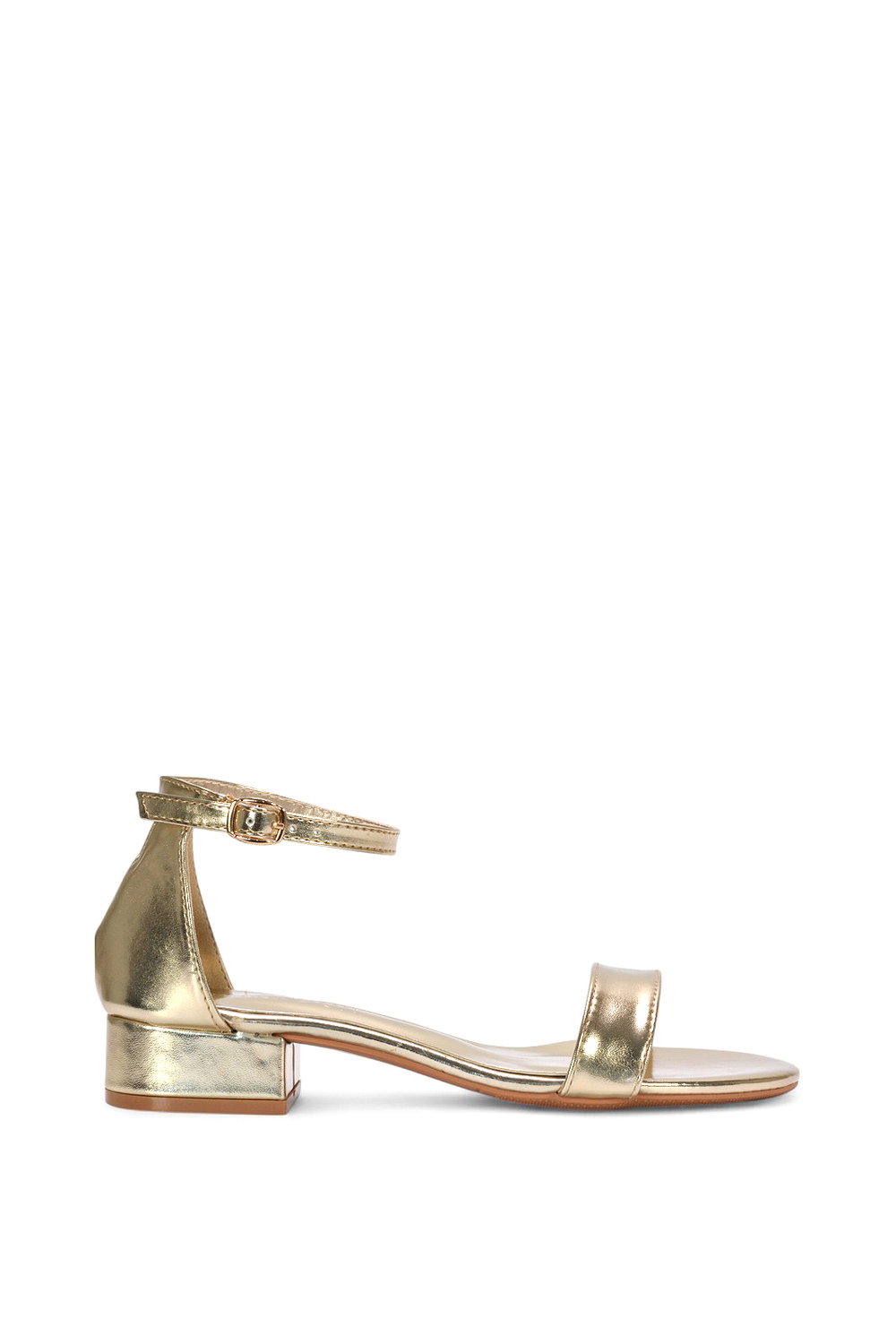 Gold XY LONDON Gold 'Tate' Low Block Heel Sandals With Ankle Strap, Image 1 of 5