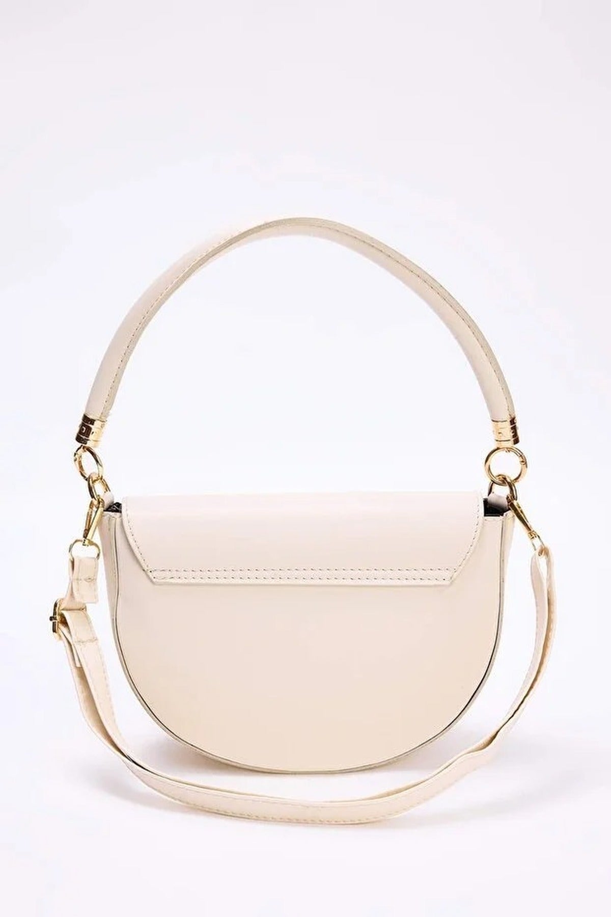 Ecru Metal Clasp Saddle Shoulder Bag, Image 3 of 3