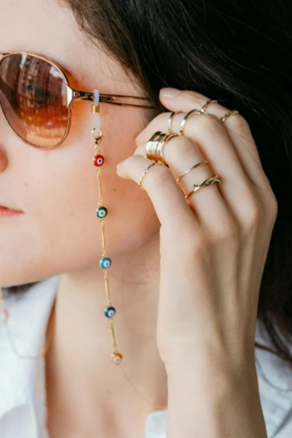 Gold Evil Eye Bead Eyeglass Chain, Image 1 of 2
