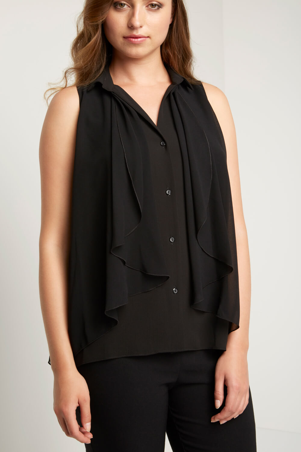 Black Waterfall Detail Blouse, Image 1 of 4