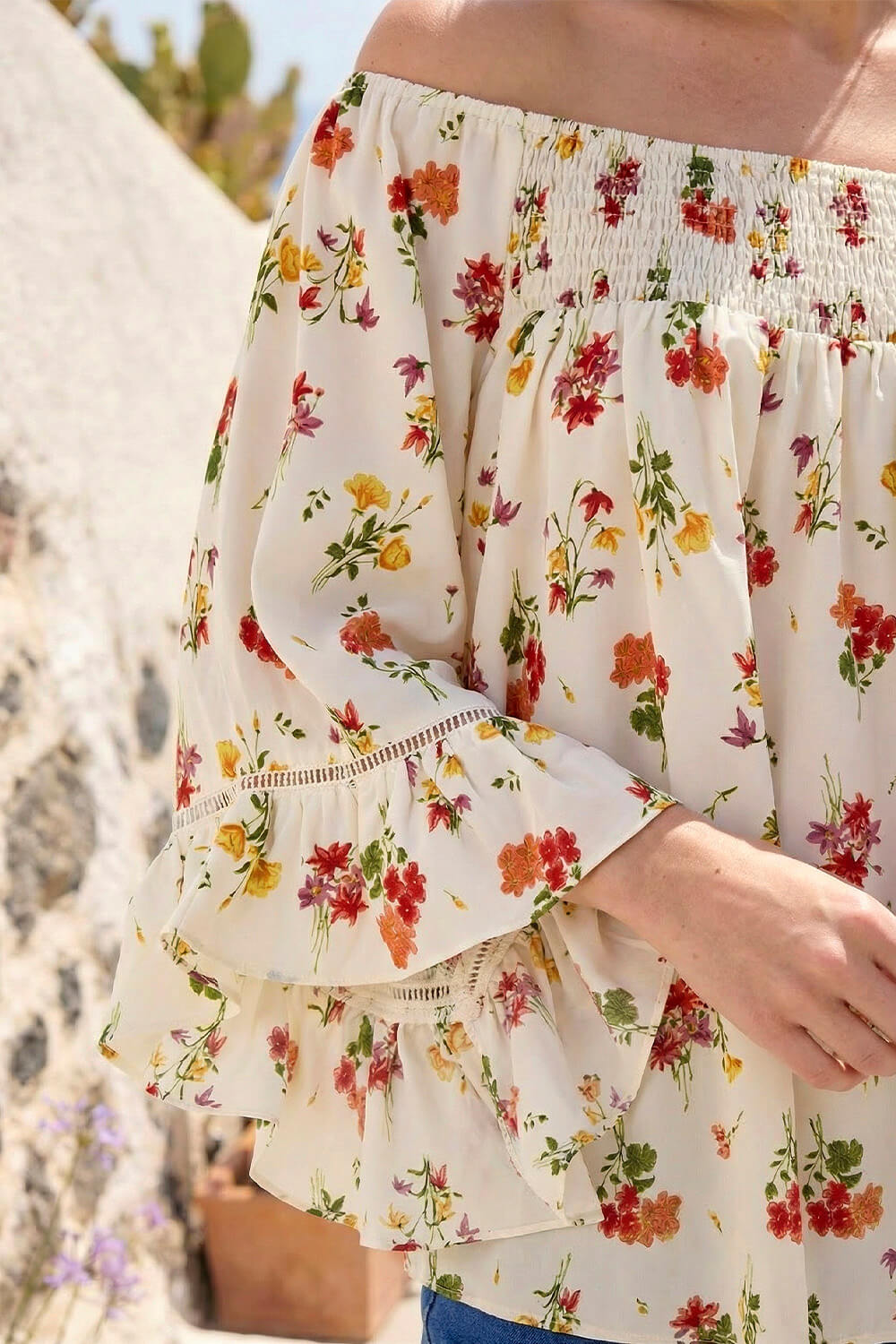 Red Floral Print Bardot Top, Image 5 of 4