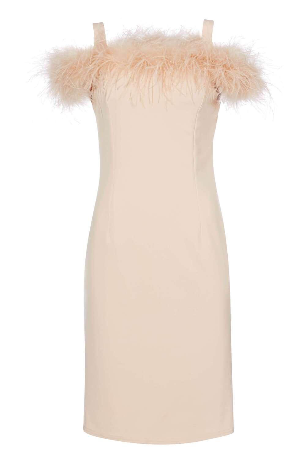 Light Pink Feather Trim Cold Shoulder Dress, Image 6 of 5