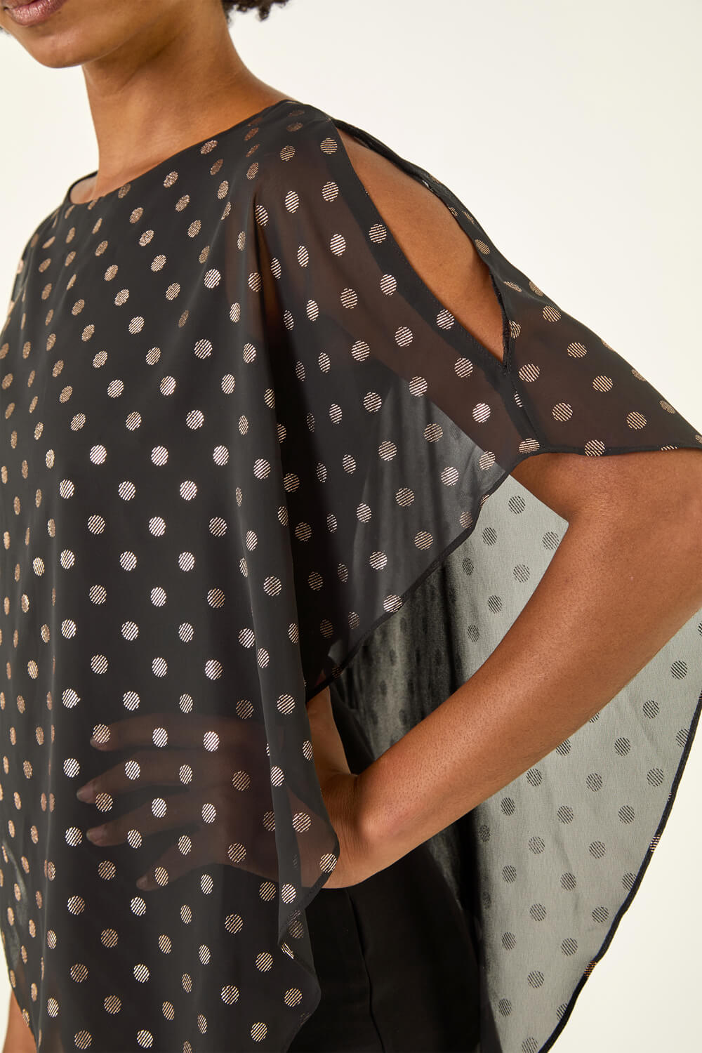 Black Foil Spot Overlay Asymmetric Top, Image 6 of 5