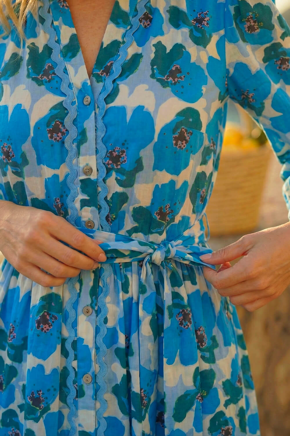 Blue Petite Floral Print Pocket Midi Dress, Image 5 of 4