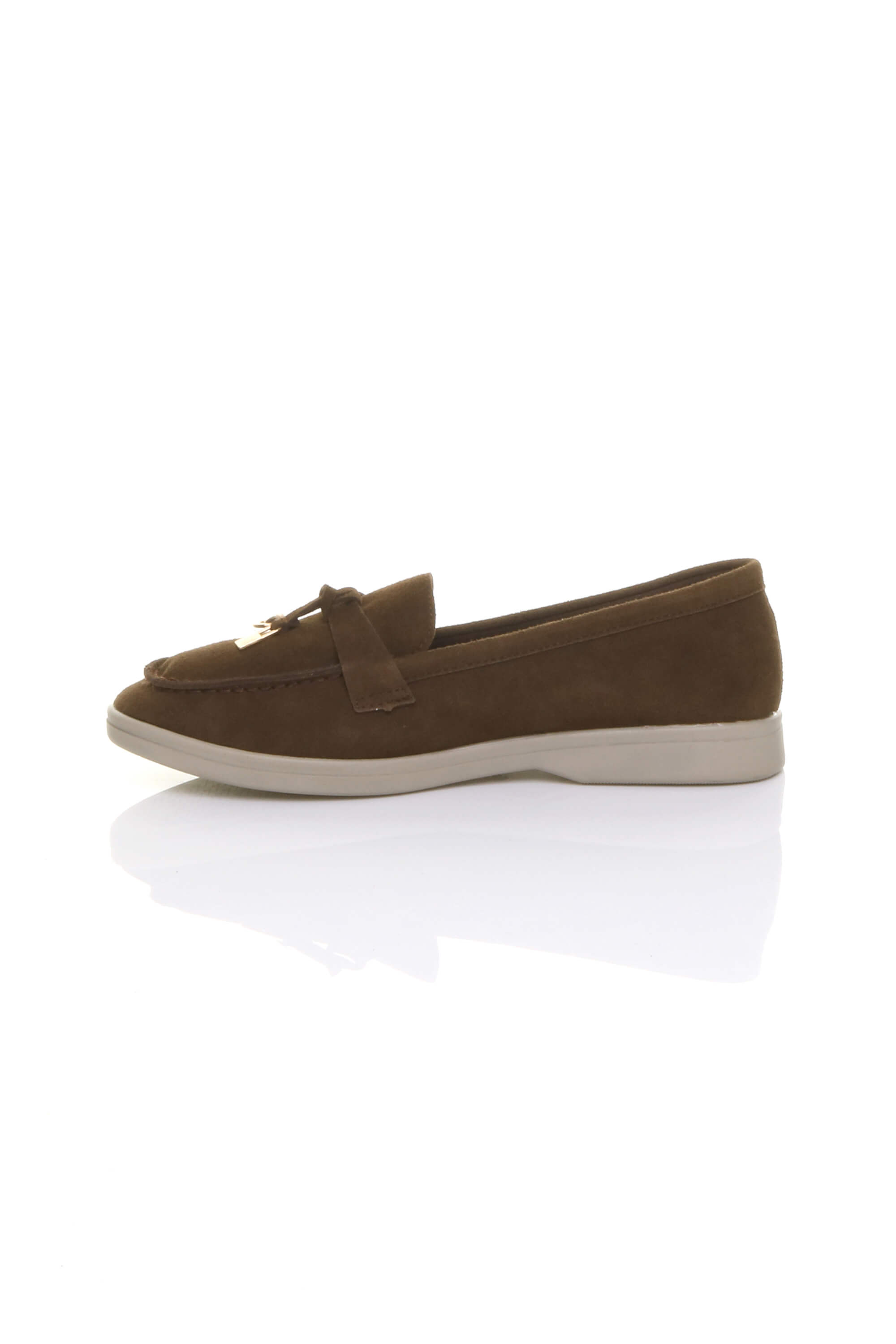 Dark Brown AJVANI Dark Brown Flat Slip On Smart Loafers, Image 3 of 4