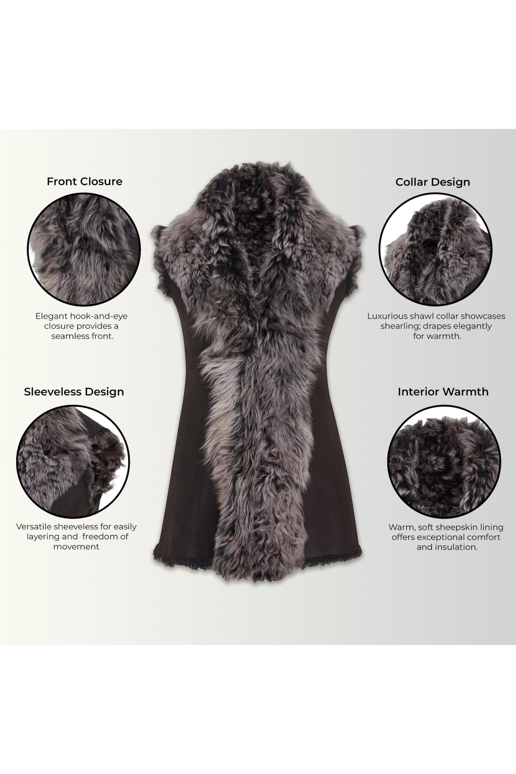 Black Toscana Shearling Sheep Leather Gilet, Image 3 of 6