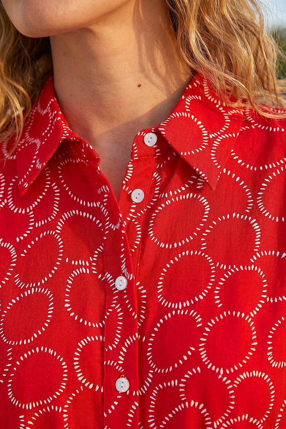 Red Geo Print Belted Shirt Dress, Image 5 of 4