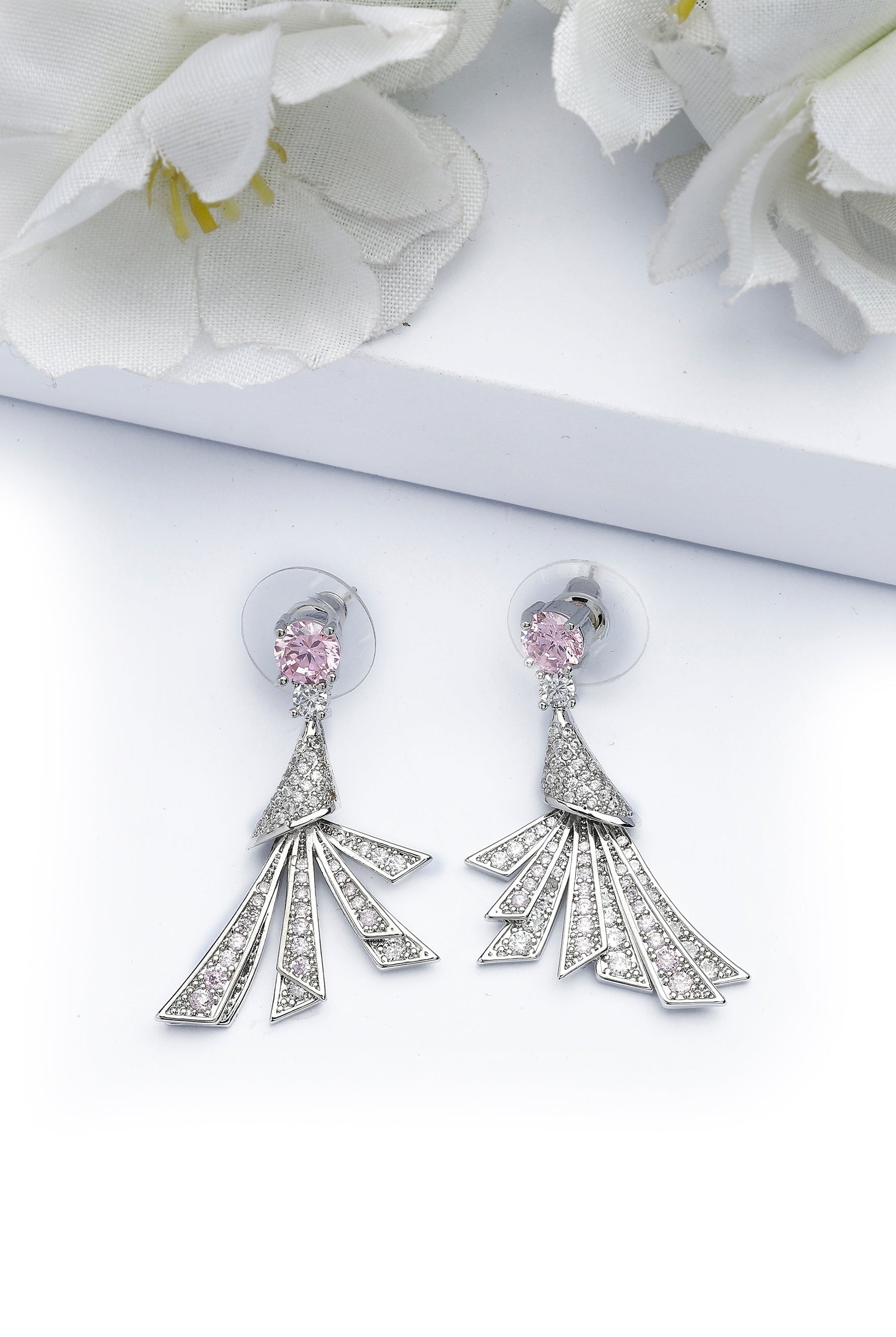 Light Pink Feather shaped Drop Earrings, Image 2 of 4