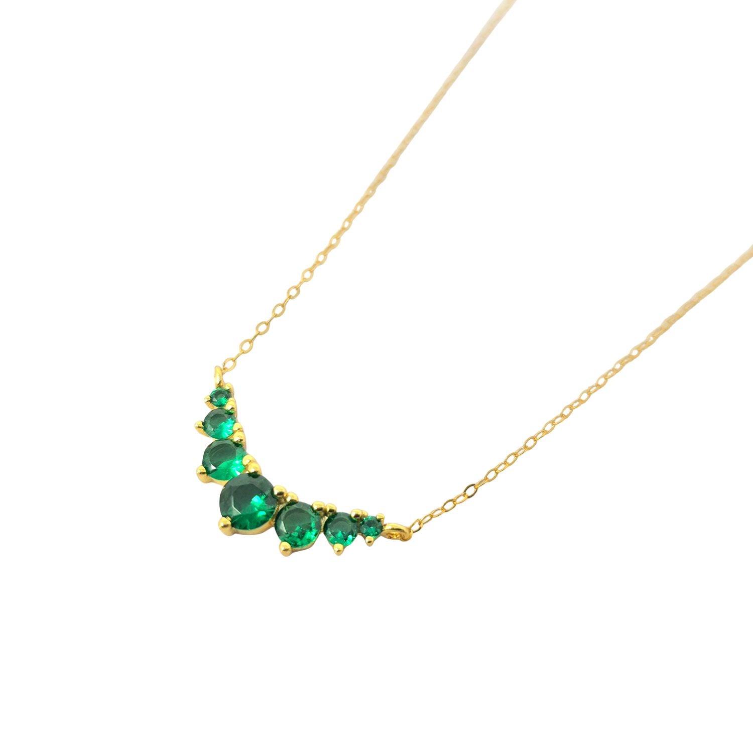 Gold Graduated Round Emerald Stones Gold Plated Necklace, Image 1 of 1