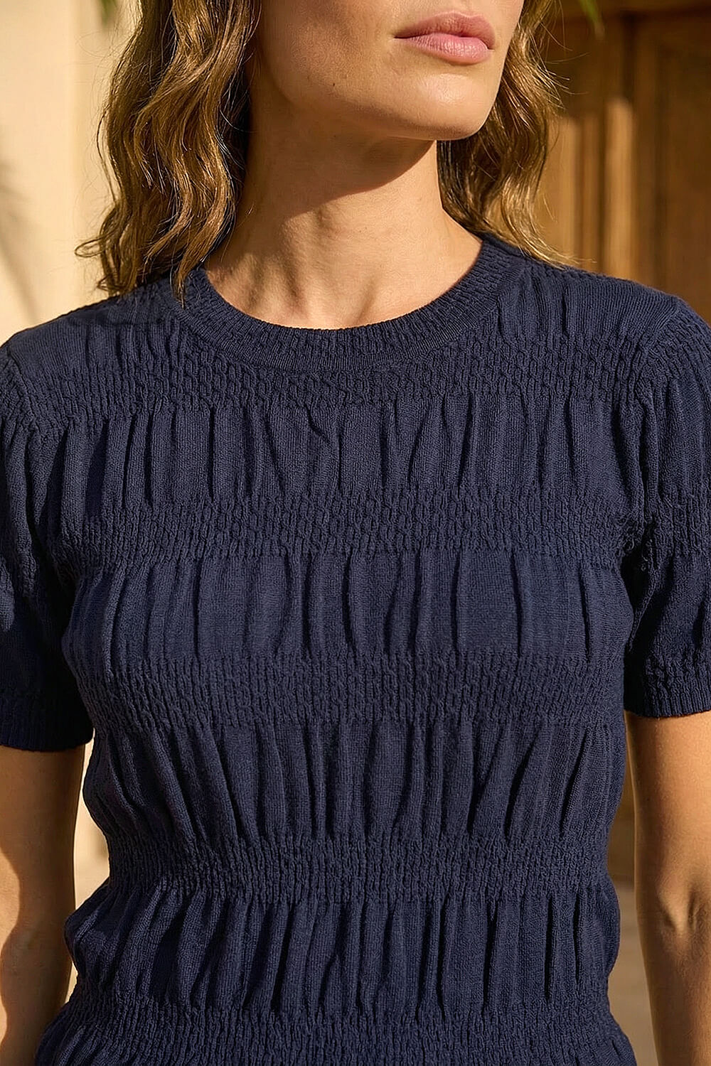 Navy Petite Texture Knitted Top, Image 5 of 4
