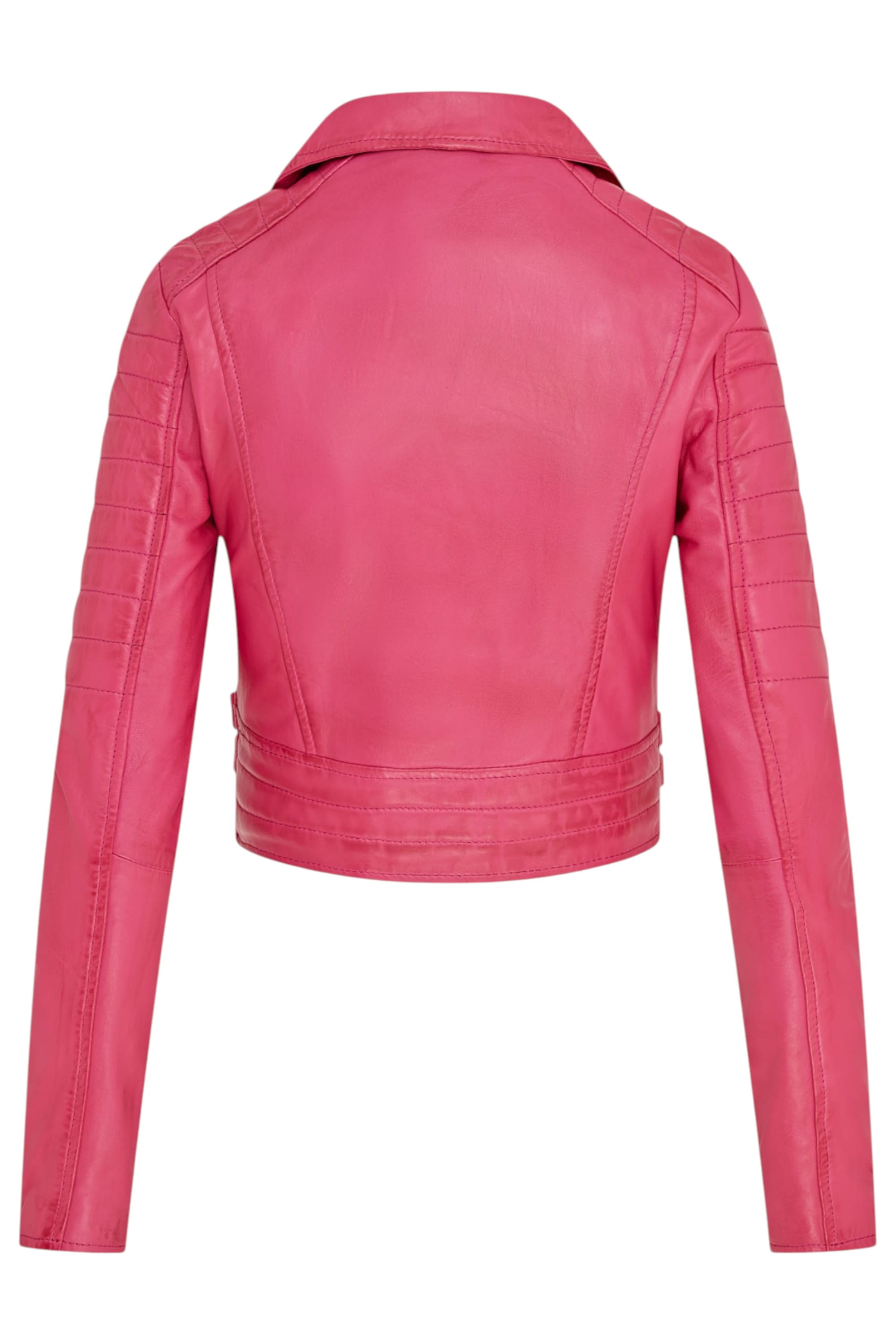 Fuchsia Infinity Leather Fuchsia Cropped Brando Leather Biker Jacket, Image 5 of 7