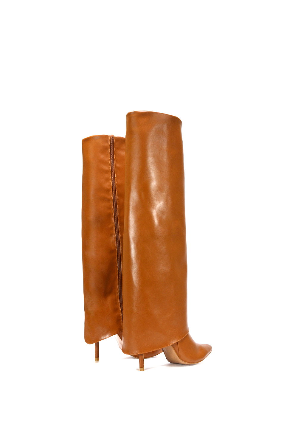 Tan XY LONDON Tan 'Shauna' Foldover Knee High Boots With Stiletto Heel, Image 5 of 6