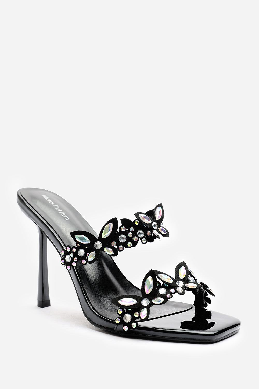 Black Dazira Cut Out Flower Trim Heeled Mules, Image 3 of 6