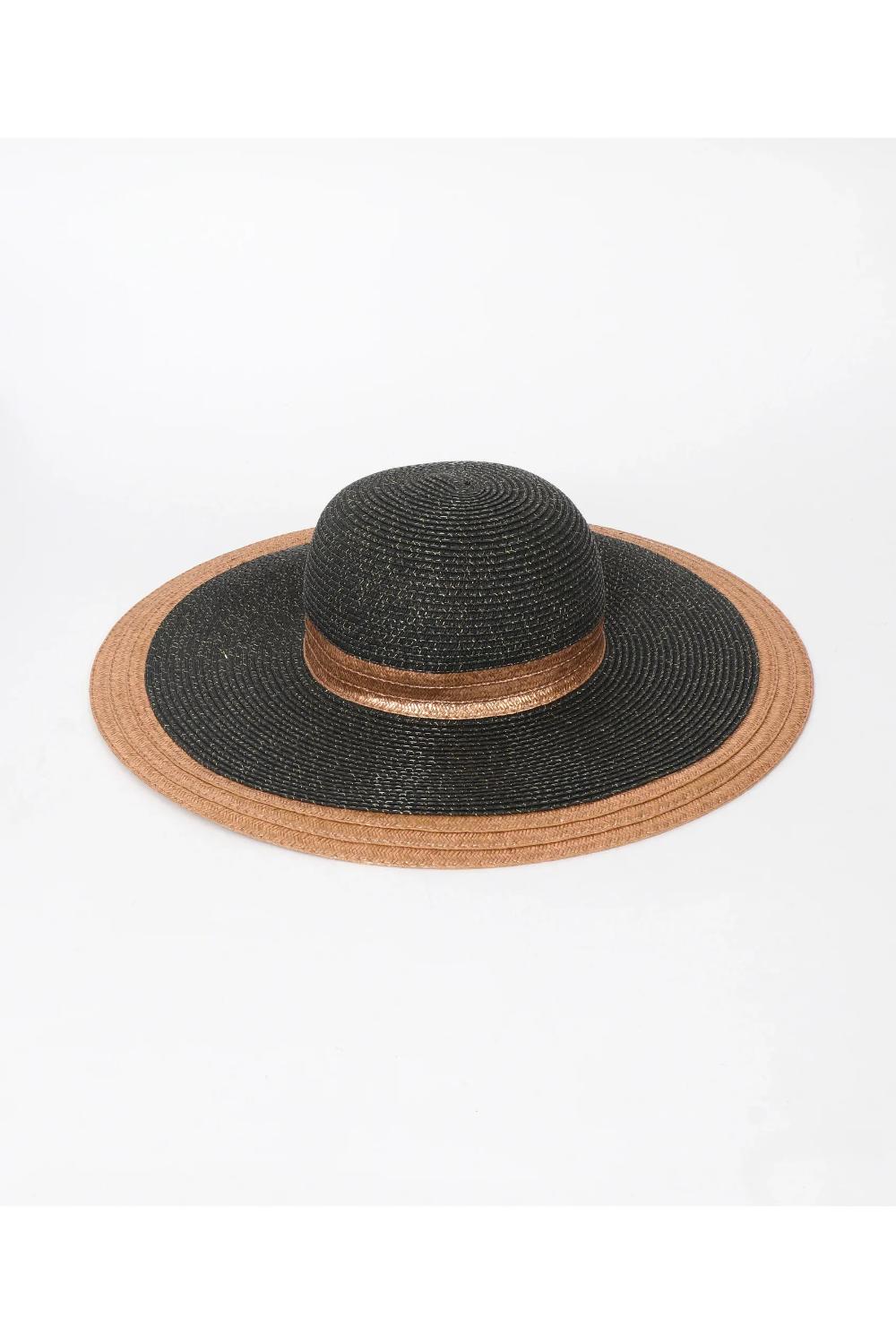 Black Victoria - Metallic Shimmer Wide Brim Straw Hat, Image 2 of 2