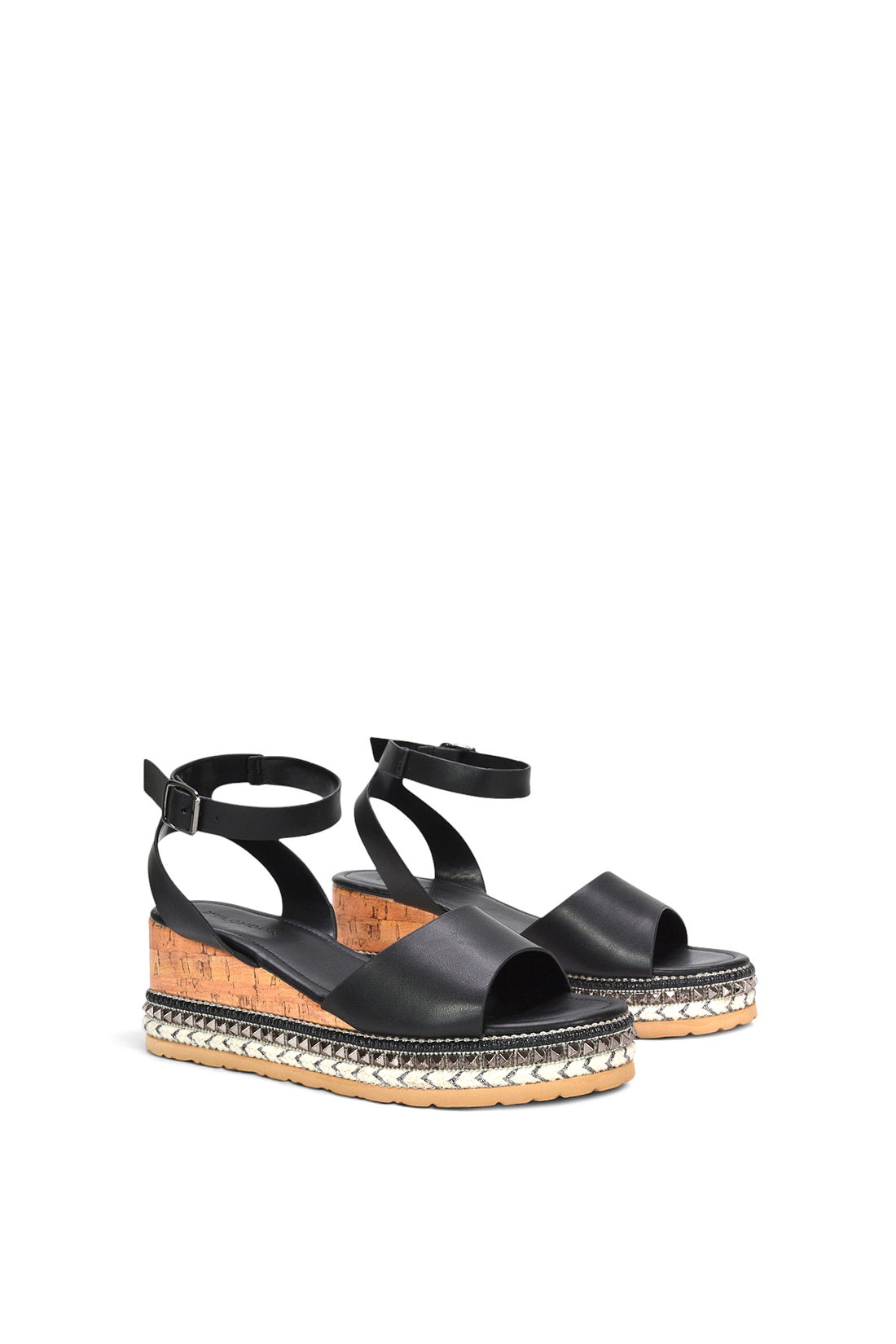Black XY LONDON Black Platform Chunky Wedge Flatform Sandals With Ankle Strap, Image 3 of 6