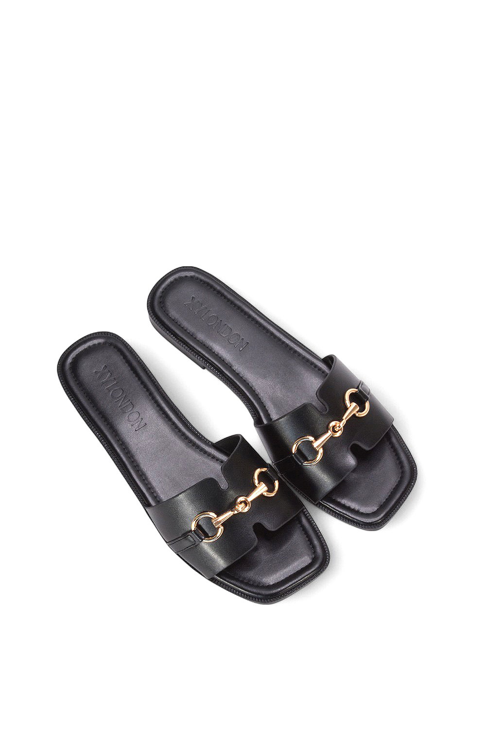 Black XY LONDON Black 'Lesley' Square Toe Mule Slider Sandals With Buckle Detail, Image 5 of 5