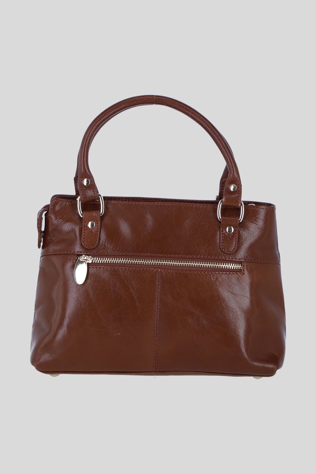 Tan Real Leather Handbag with Detachable Crossbody Strap, Image 3 of 4