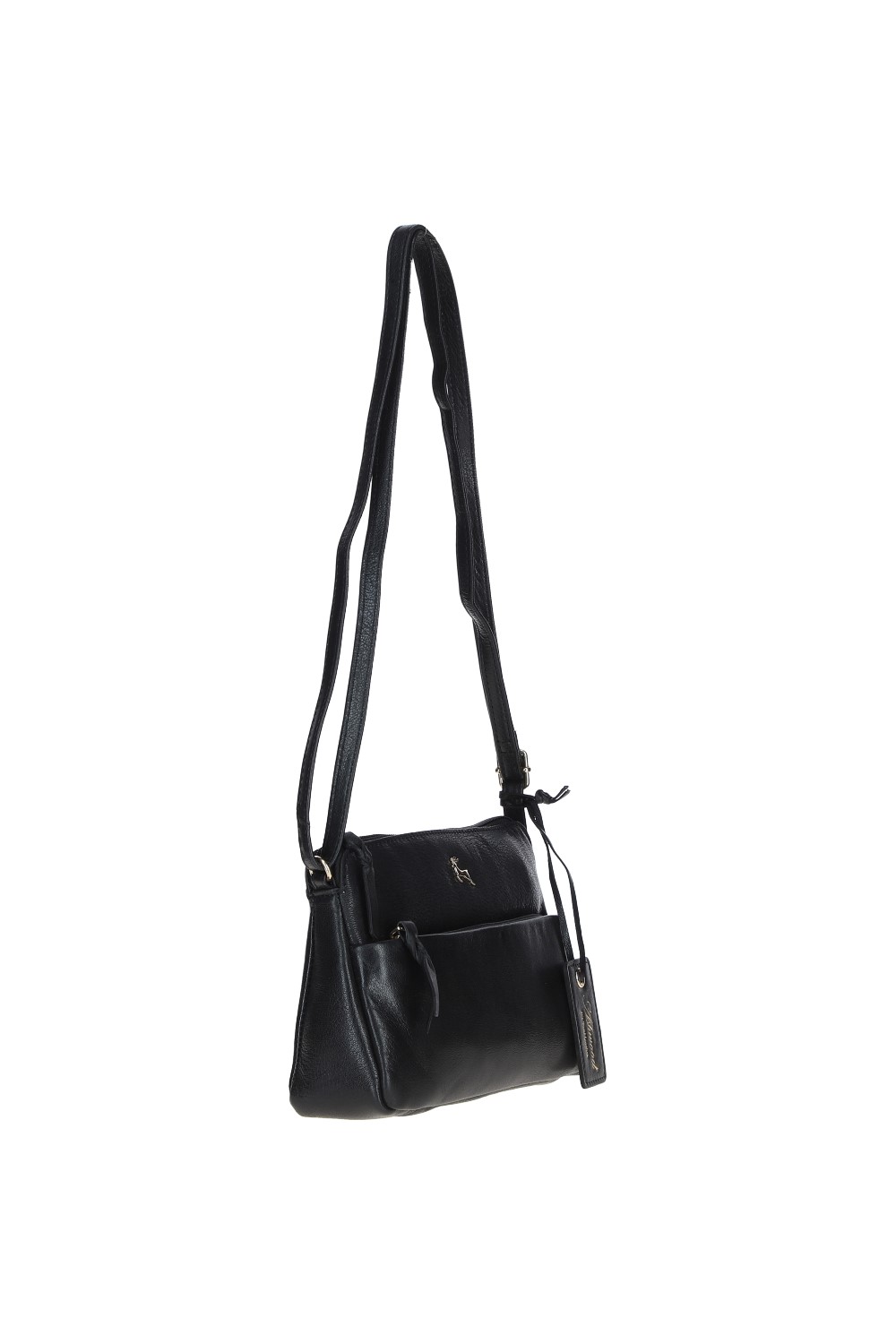 Black 'Rose' Elegant Leather Crossbody Bag with Adjustable Strap, Image 3 of 4