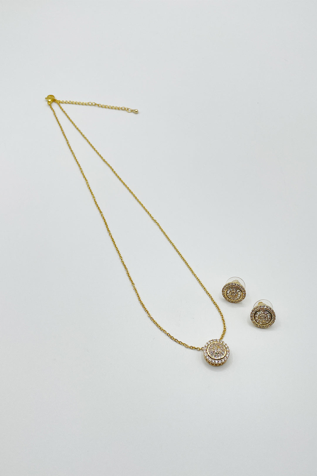 Gold Diamante Halo Necklace & Earrings Set, Image 2 of 5