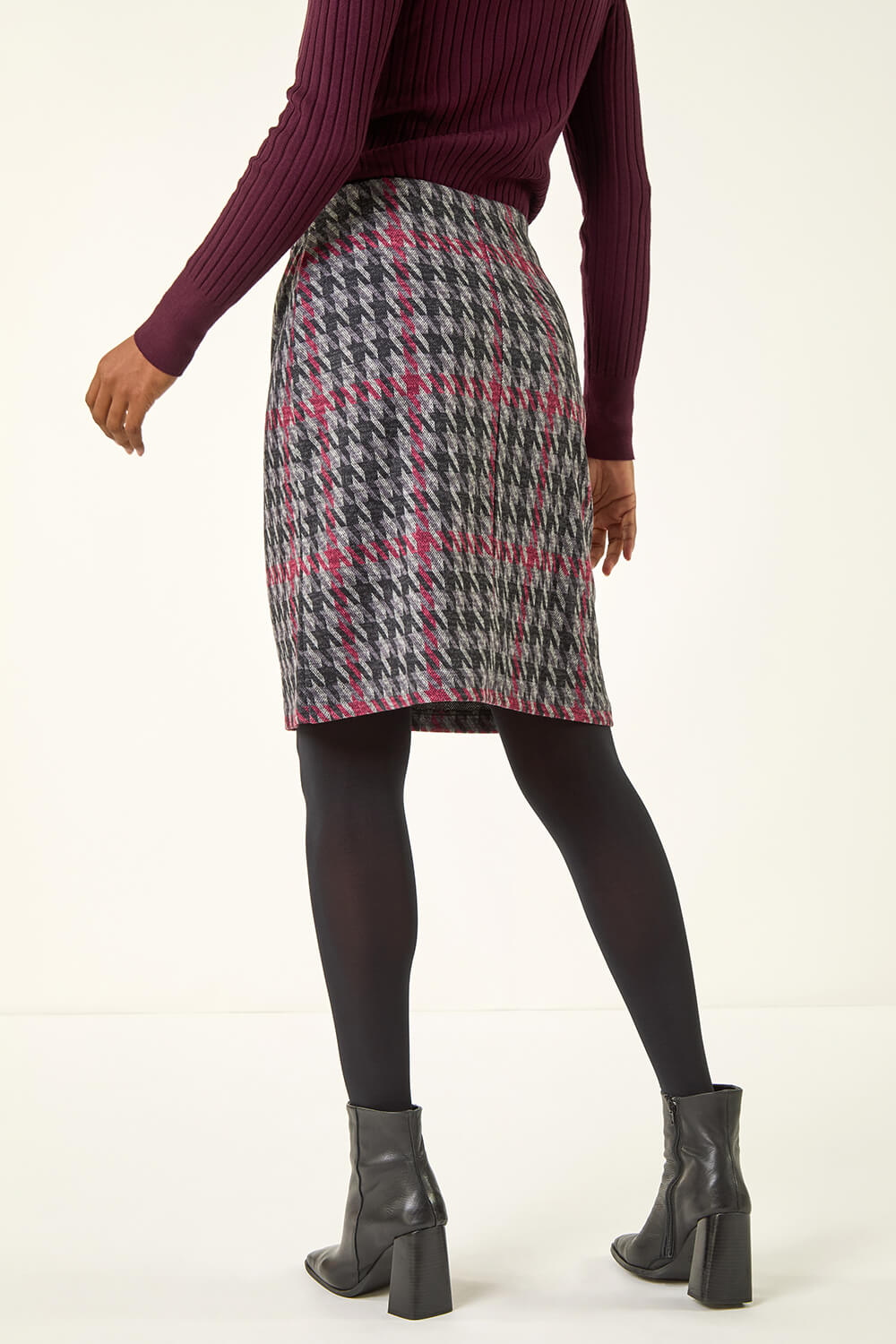 Red Houndstooth Stretch Pencil Skirt, Image 5 of 5