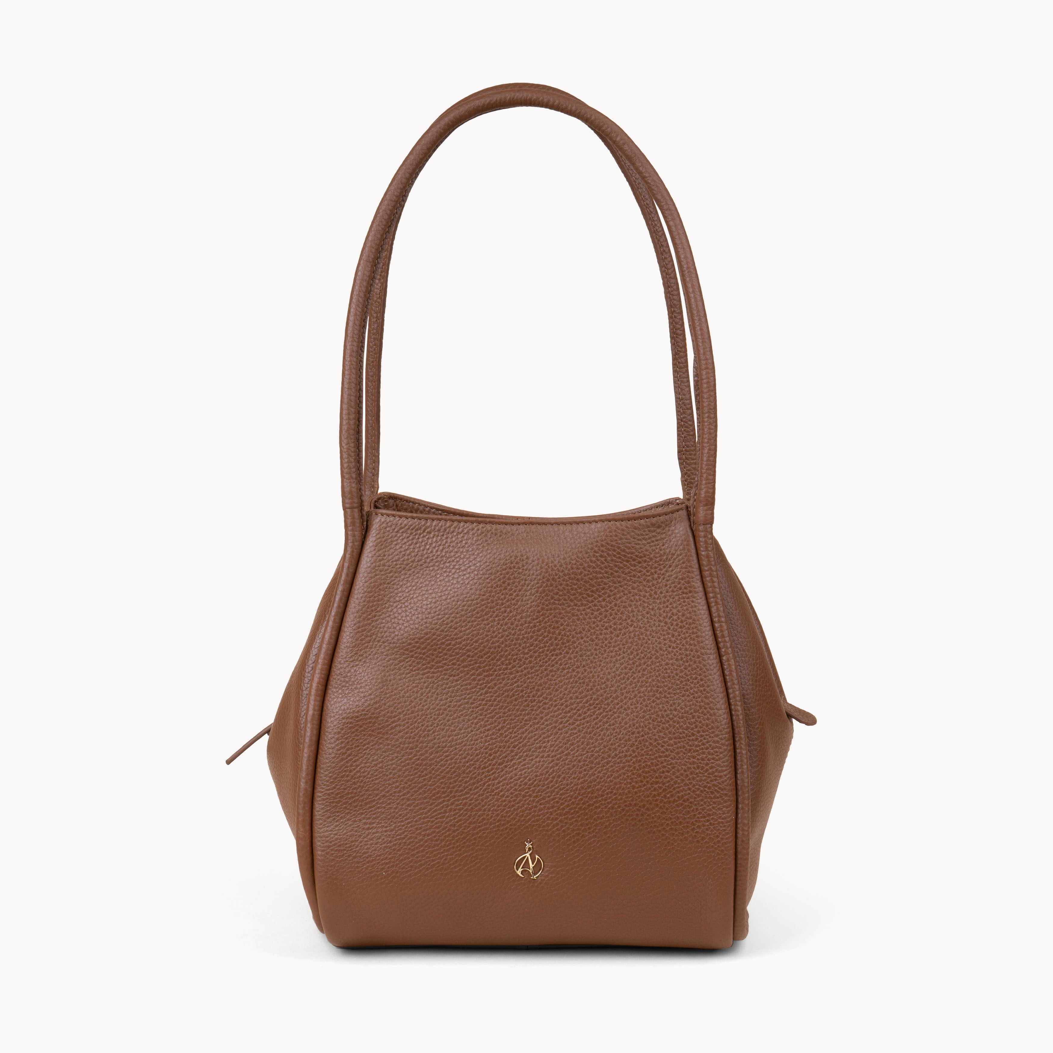 Tan 'DEBBIE' Pebble Grain Real Leather Shoulder Bag, Image 1 of 5
