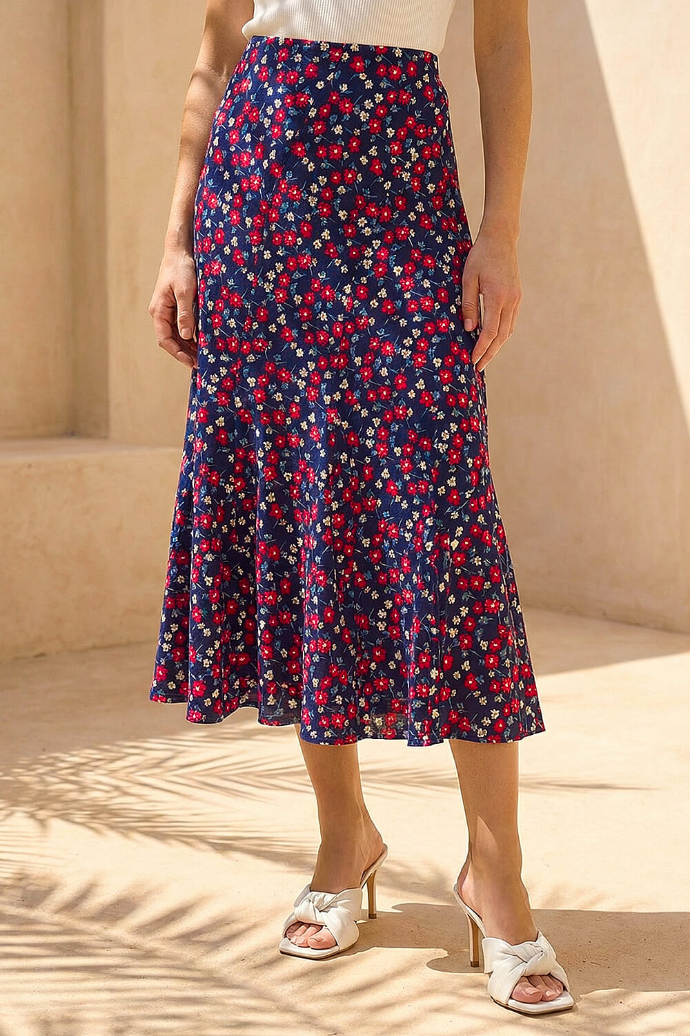 Roman Women's Red Floral Heart Print A-Line Skirt Size 12