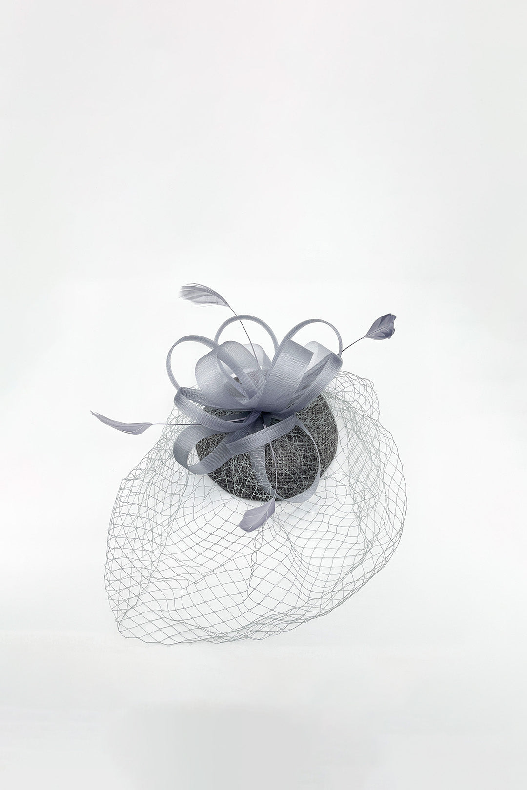 Grey Bow Feather & Net Disc Fascinator, Image 2 of 2