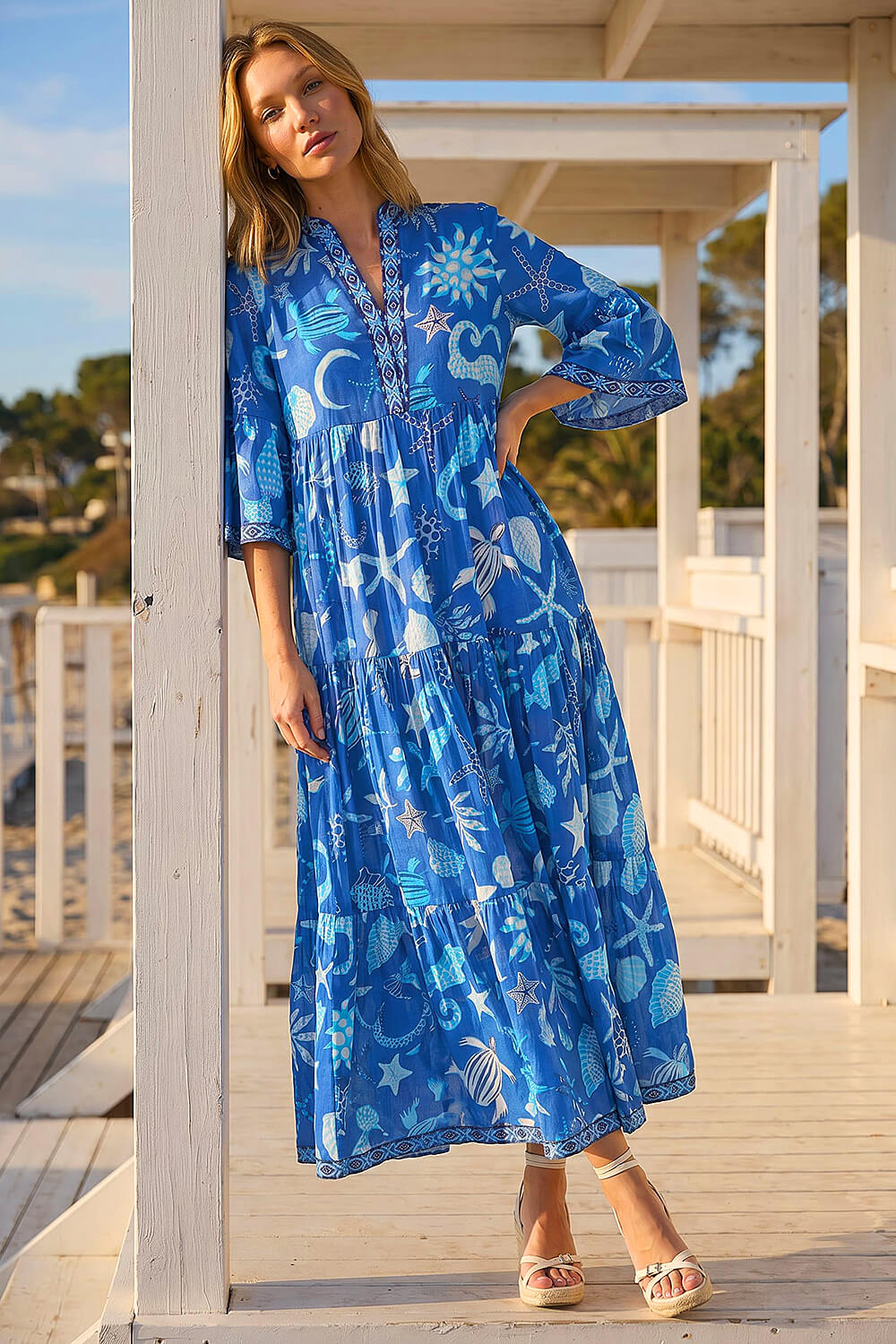 Royal Blue Seashell Maxi Dress, Image 3 of 4