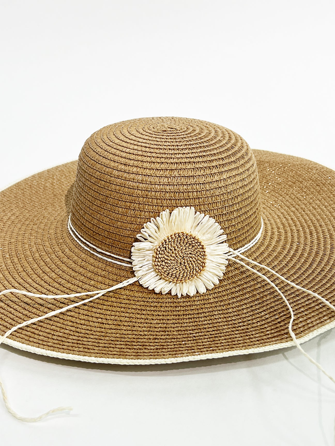Beige SVNX Beige Sunflower Straw Sun Hat, Image 4 of 5