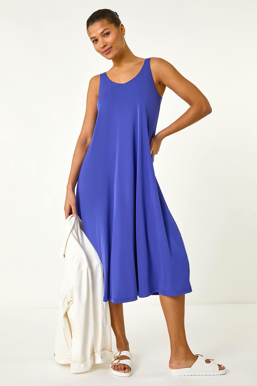 Blue Strappy Jersey Midi Dress, Image 3 of 5