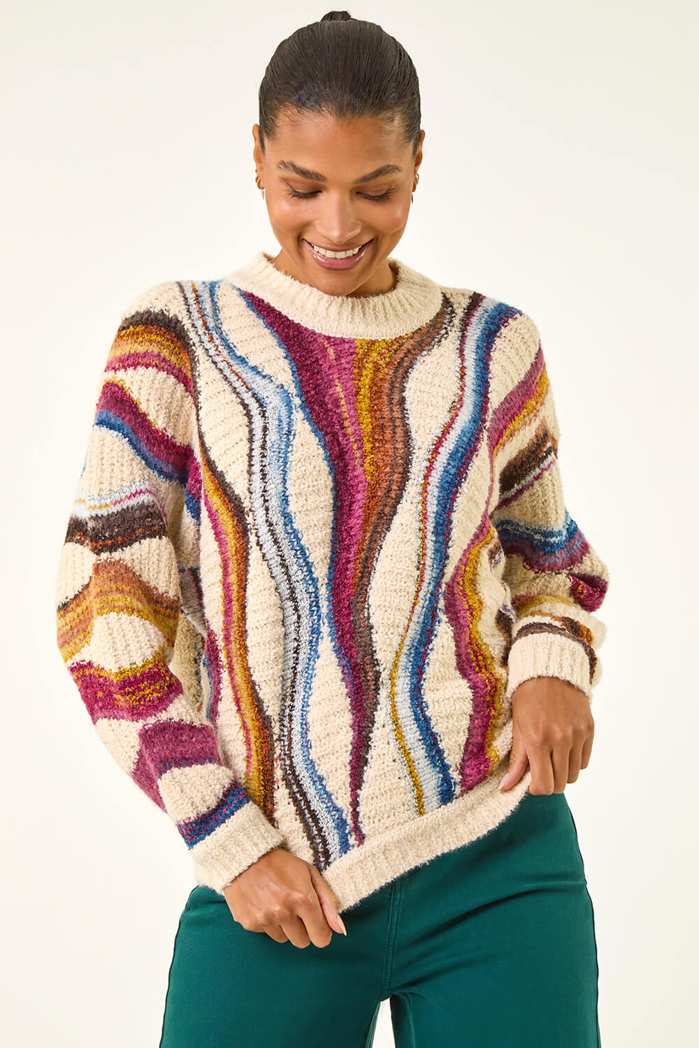 Ivory  Abstract Stripe Knit Jumper, Image 5 of 5