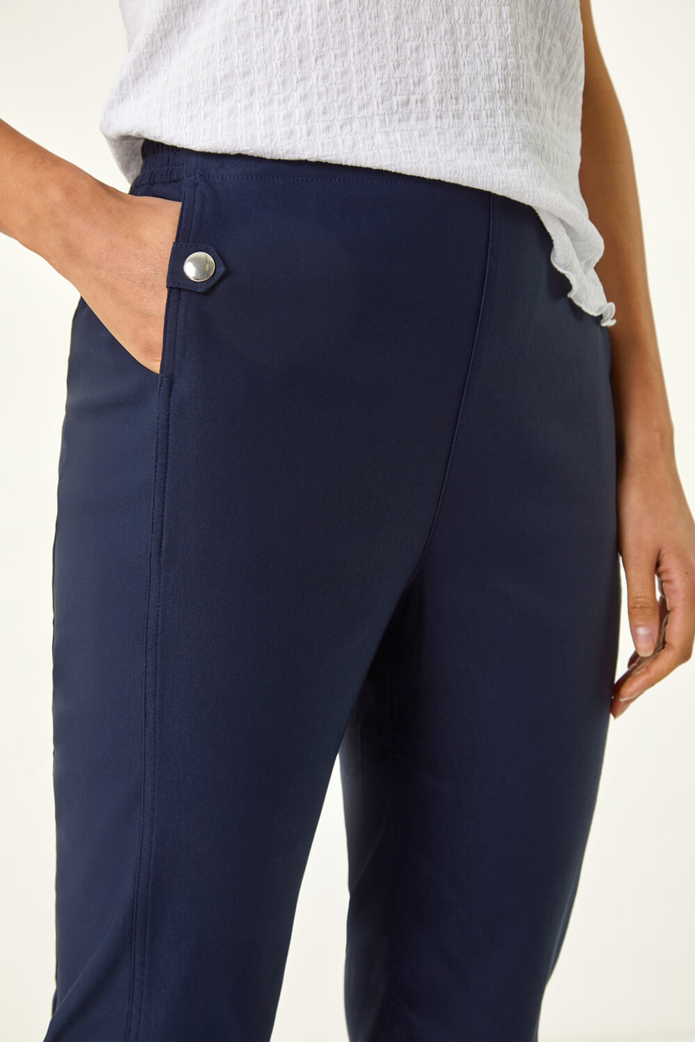 Navy Contrast Stripe Cropped Trouser, Image 6 of 5