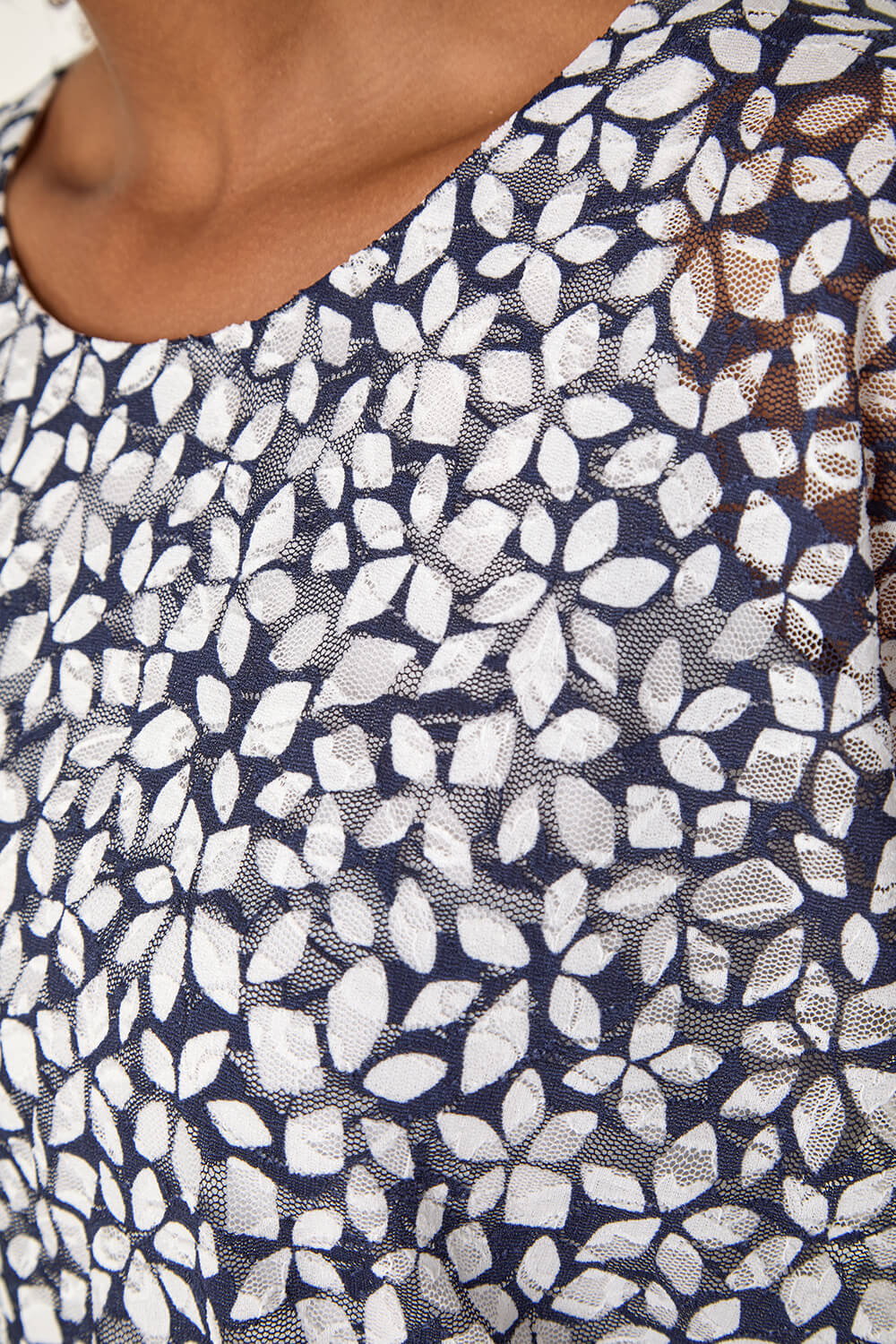 Navy Printed Lace Bubble Hem Top, Image 6 of 5