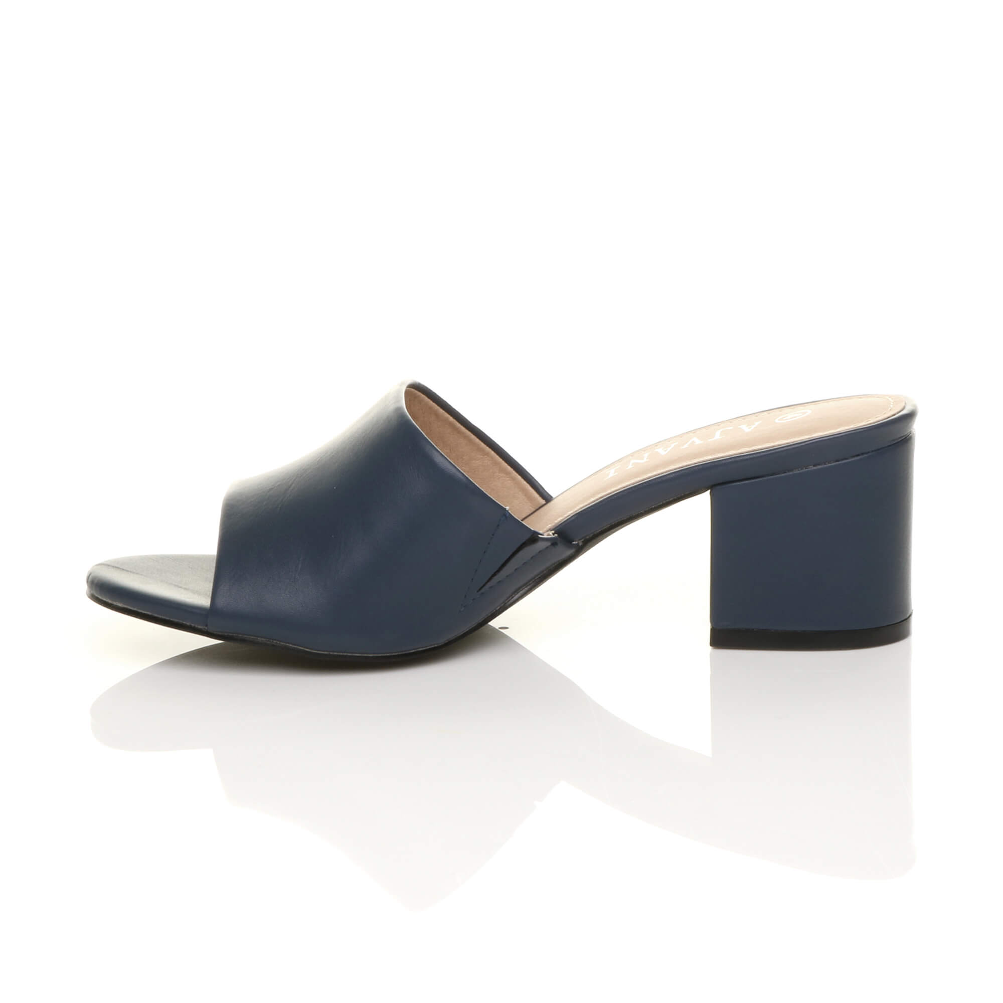 Navy Blue AJVANI Navy Blue Mid Block Heel Peep Toe Mules Sandals, Image 3 of 6