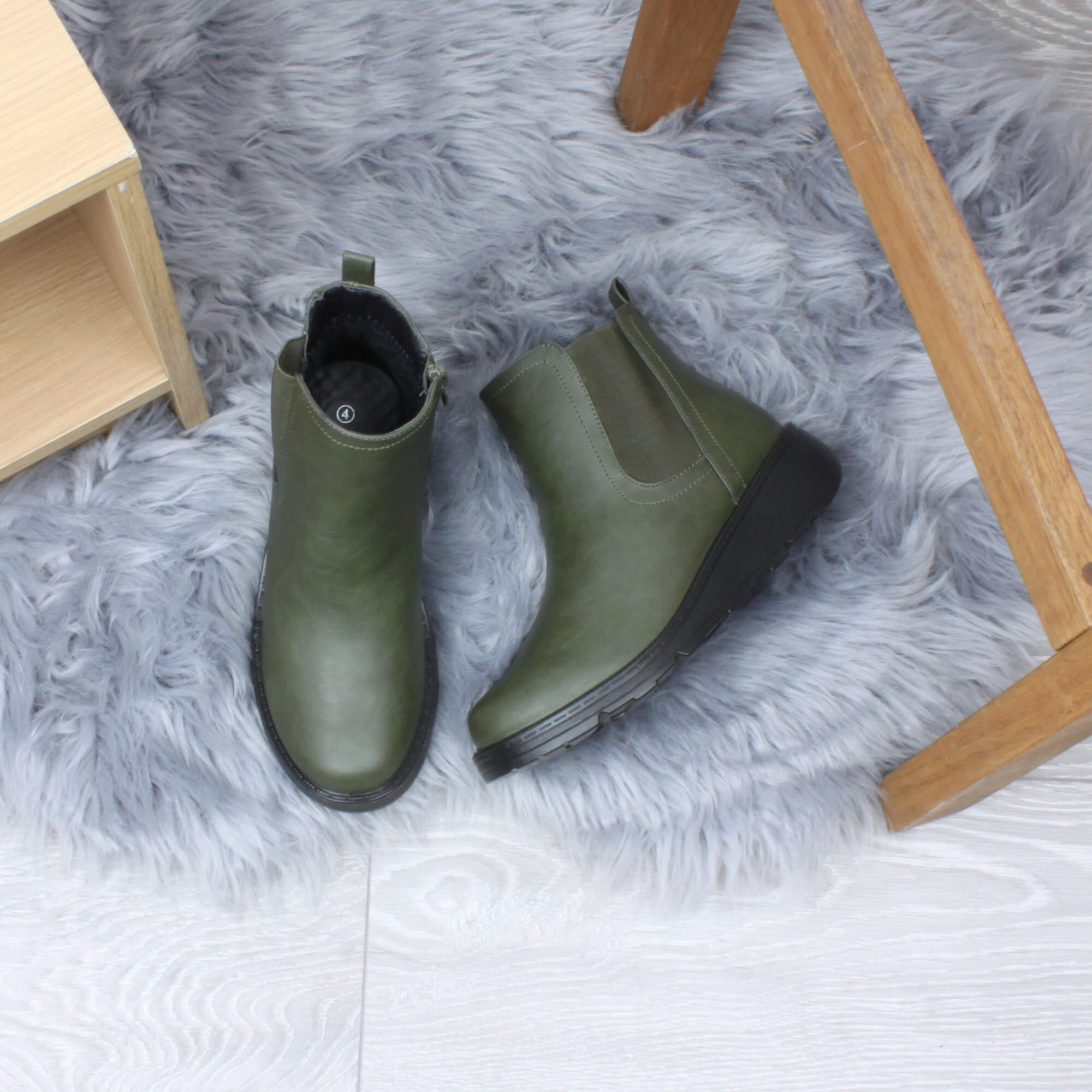 Khaki Low Wedge Comfort Ankle Chelsea Boots, Image 4 of 6