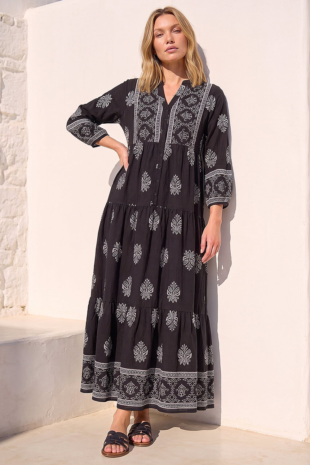 Black Baroque Border Midi Dress, Image 1 of 4