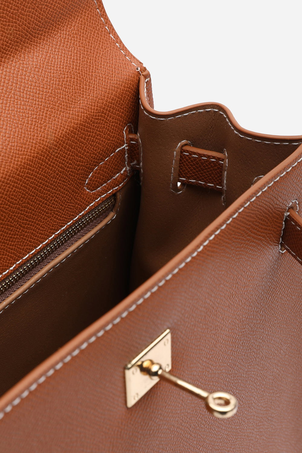 Tan Lluvia Top Handle Satchel Mini Tote Bag With Turn-Lock Closure, Image 5 of 8