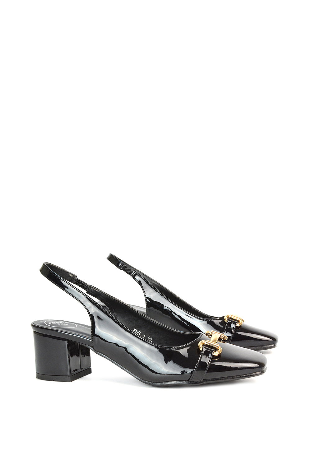 Black XY LONDON Black 'Selena' Slingback Mid Heels With Square Toe, Image 5 of 6