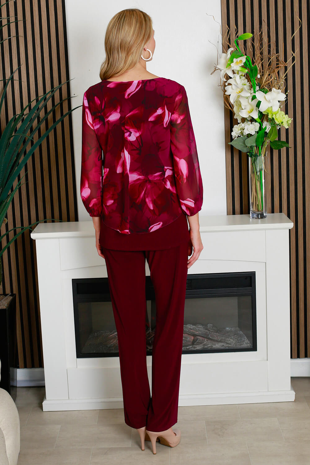 Wine Julianna Printed Stretch Top, Image 4 of 5