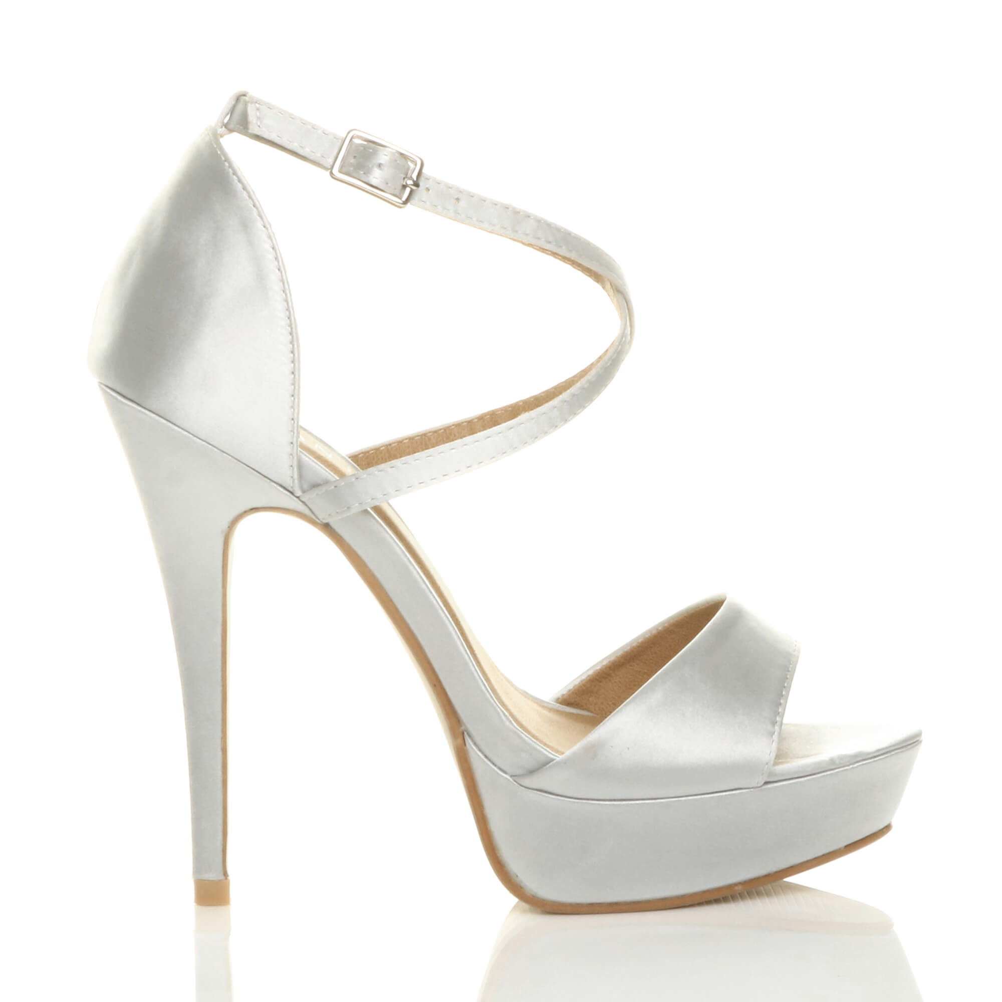 Silver AJVANI Silver High Heel Crossed Straps Platform Sandals, Image 2 of 6