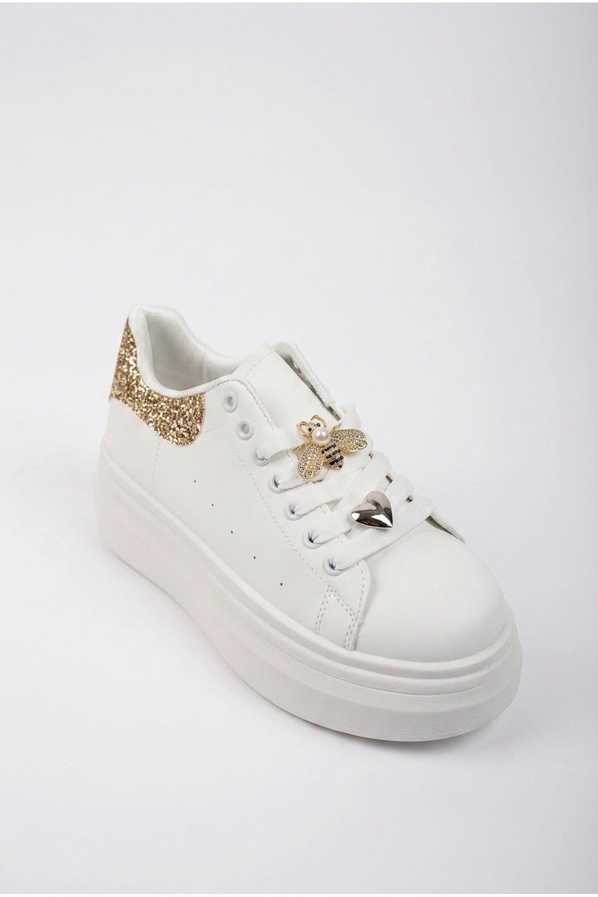 Gold iKrush Gold Sloane White Platform Trainers, Image 2 of 5