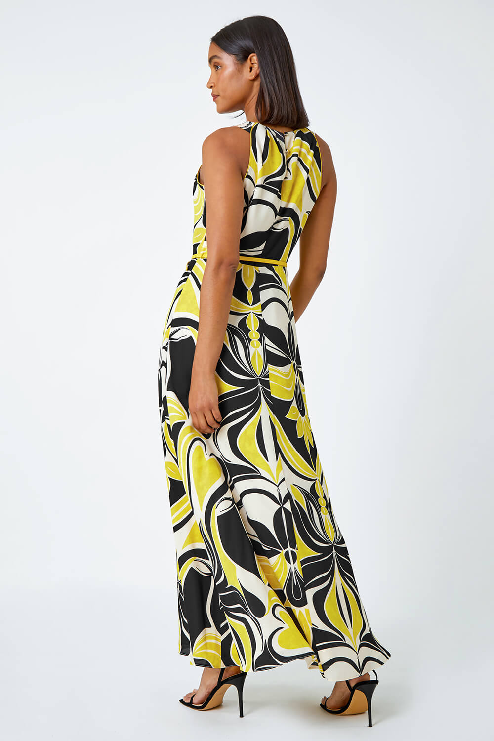 Lime Abstract Print Halter Neck Maxi Dress, Image 3 of 5