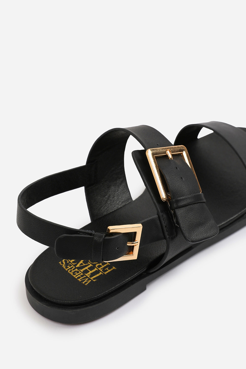 Black 'Uma' Classic Flat Sandals With Strap, Image 4 of 5