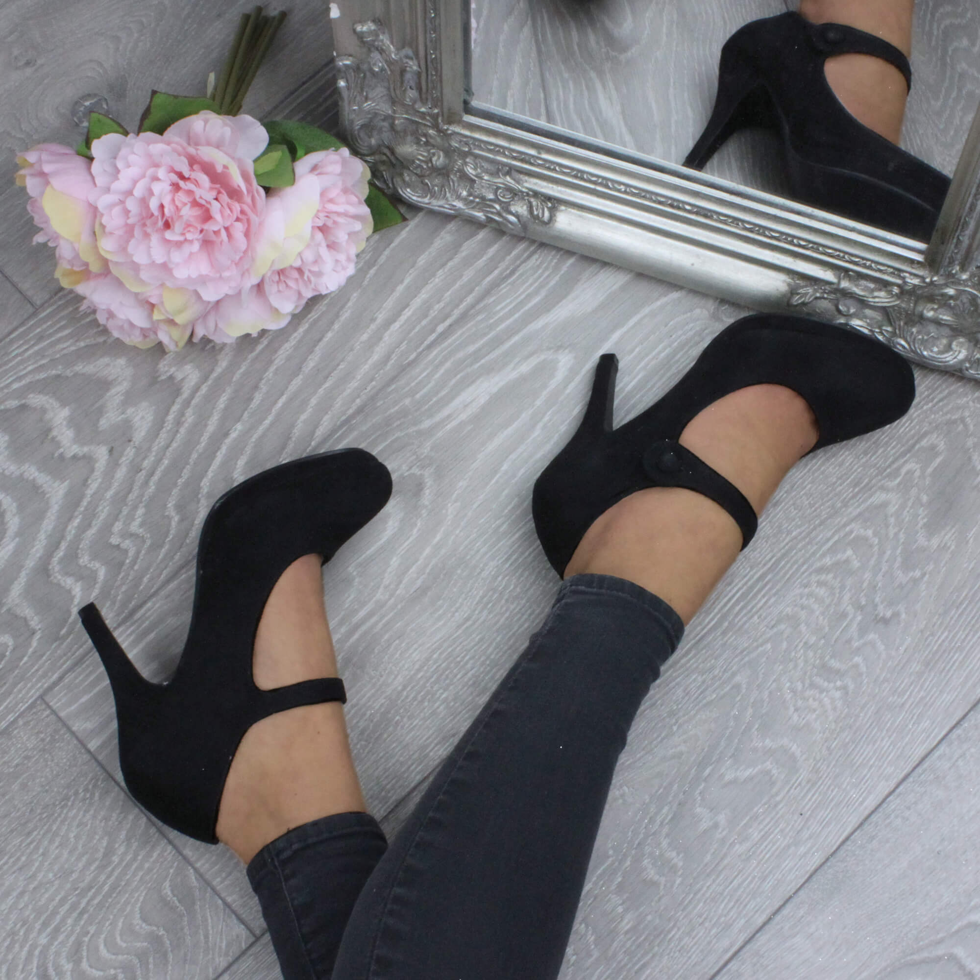 Black AJVANI Black High Heel Mary Jane Court Shoes, Image 5 of 6